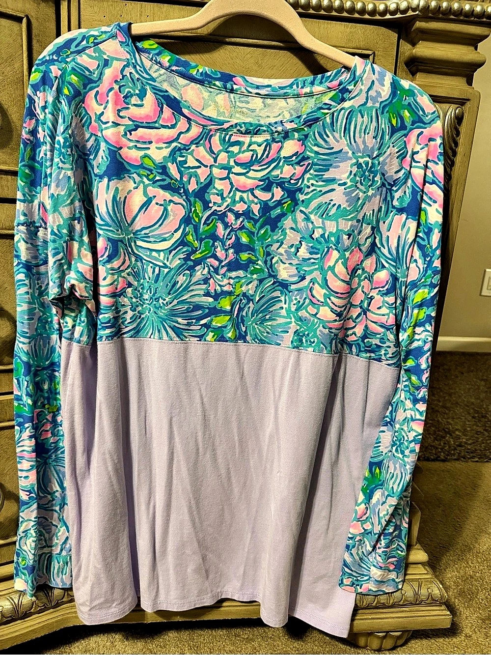 Lilly Pulitzer Floral Long Sleeve Tunic in Blue & Pink